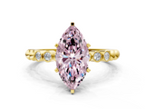 Yellow gold Fancy Pink Marquise  Solitaire Bezel Accent Diamond Engagement Ring with Beaded Band and Four-Prong Setting_24