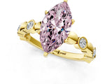 Yellow gold Fancy Pink Marquise  Solitaire Bezel-Set Diamond Ring with Beaded Band and Four-Prong Setting_33