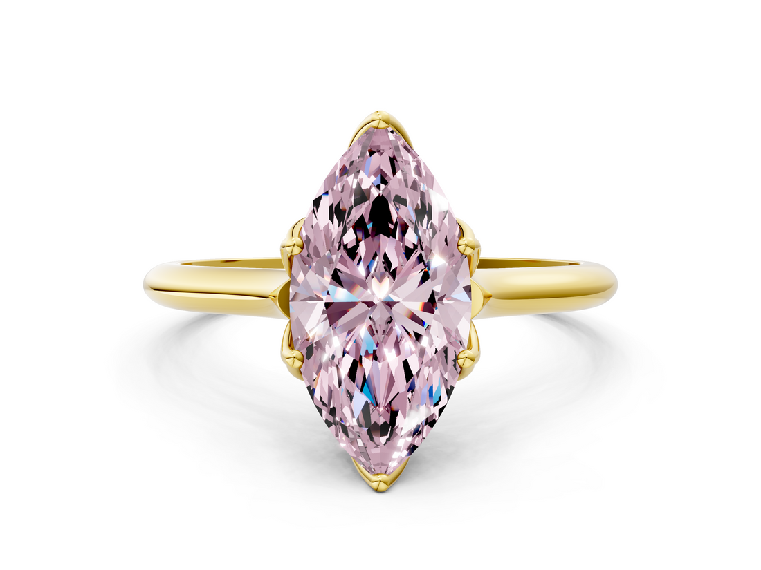 Yellow gold Fancy Pink Marquise  Solitaire Cathedral Diamond Ring with Six-Prong Setting_17