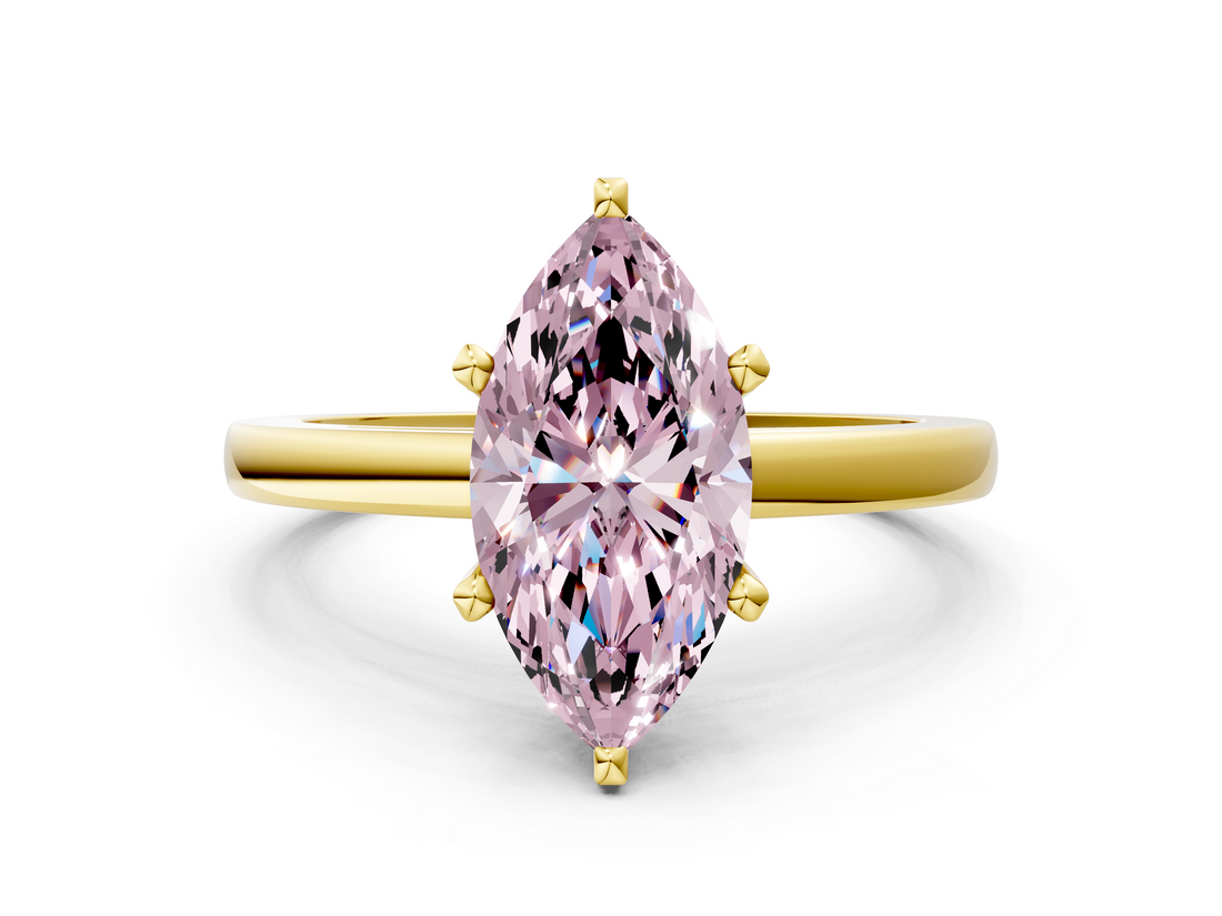 Yellow gold Fancy Pink Marquise  Solitaire Diamond Engagement Ring with Four-Prong Setting on a Classic Band_3