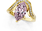 Yellow gold Fancy Pink Marquise  Solitaire Diamond Engagement Ring with Pave Band and Four-Prong Setting 1