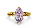 Yellow gold Fancy Pink Marquise  Solitaire Diamond Engagement Ring with XO Engraved Band and Four-Prong Setting