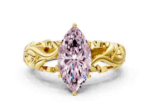 Yellow gold Fancy Pink Marquise  Solitaire Diamond Leaf Vine Band with Prong Setting_48