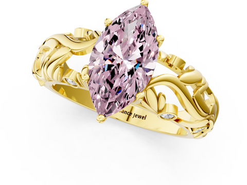 Yellow gold Fancy Pink Marquise  Solitaire Diamond Leaf Vine Band with Prong Setting_49