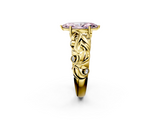 Yellow gold Fancy Pink Marquise  Solitaire Diamond Leaf Vine Band with Prong Setting_50