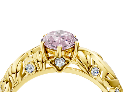 Yellow gold Fancy Pink Marquise  Solitaire Diamond Leaf Vine Band with Prong Setting_52