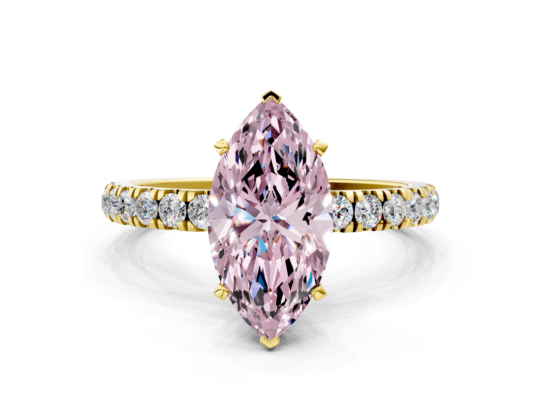 Yellow gold Fancy Pink Marquise  Solitaire Diamond Pavé Band with Four-Prong Setting_28