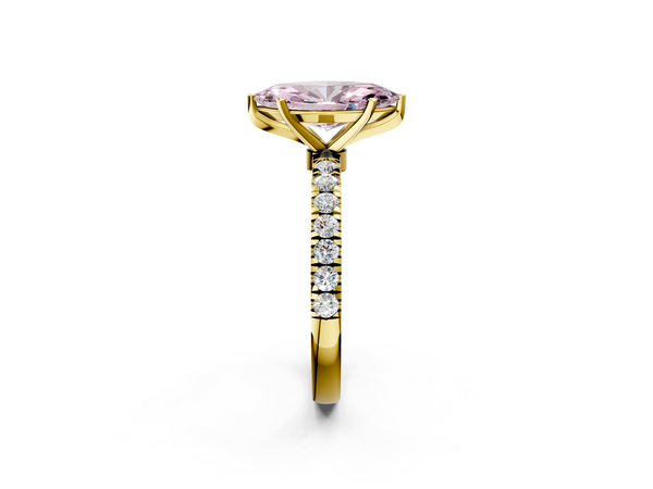 Yellow gold Fancy Pink Marquise Cut Diamond Solitaire Ring with Pavé Accents and Four-Prong Setting