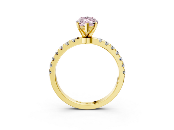 Yellow gold Fancy Pink Marquise Cut Diamond Solitaire Ring with Pavé Accents and Four-Prong Setting