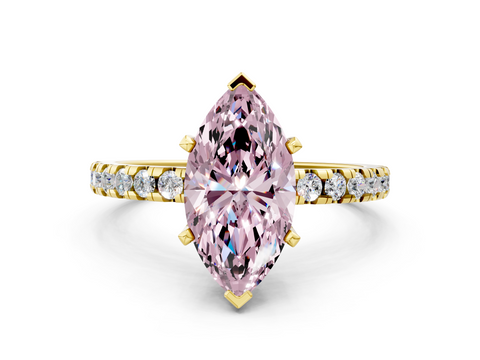 Yellow gold Fancy Pink Marquise  Solitaire Diamond Pavé Band with Four-Prong Setting_61