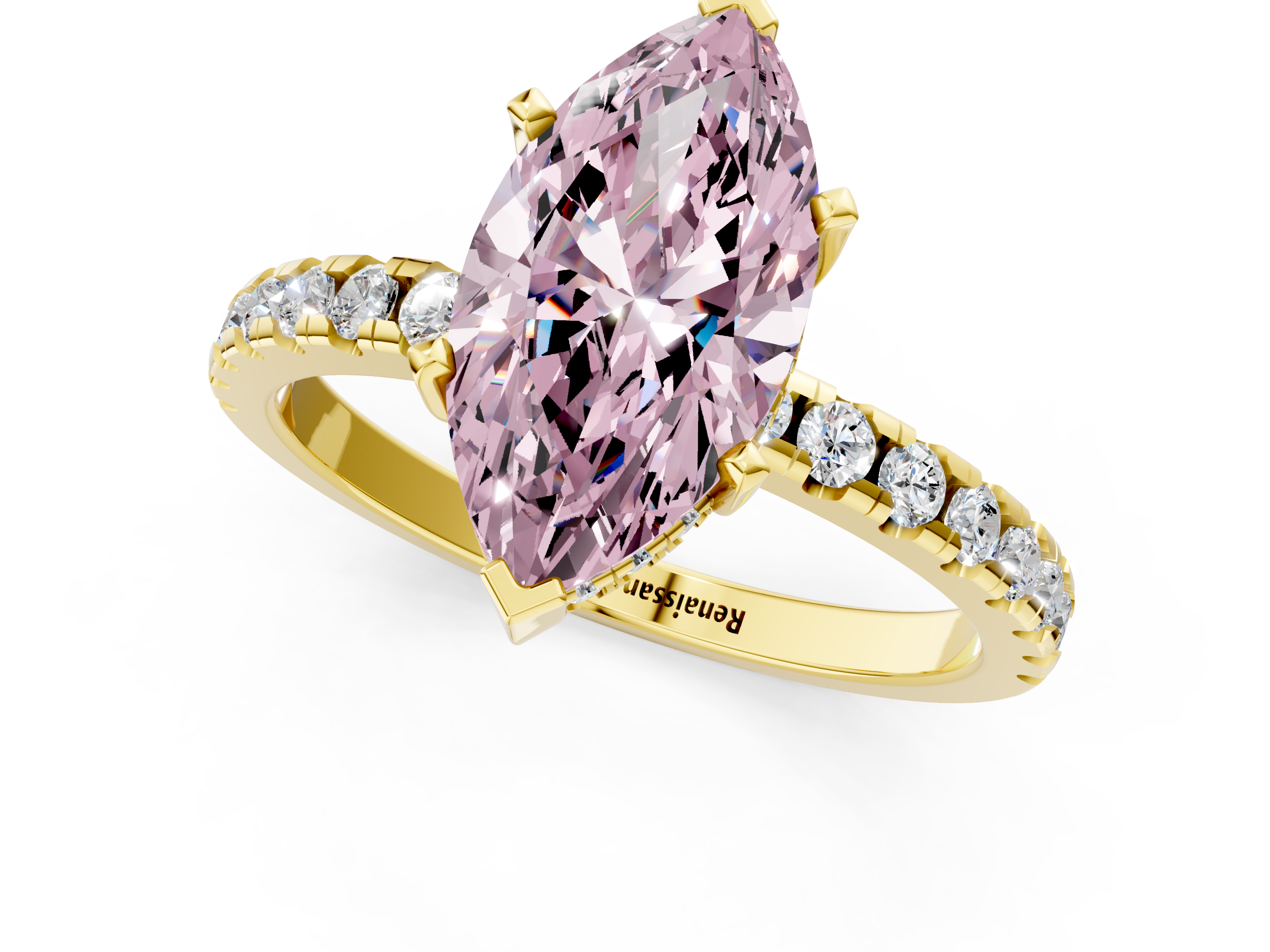 Yellow gold Fancy Pink Marquise  Solitaire Diamond Pavé Band with Four-Prong Setting_62