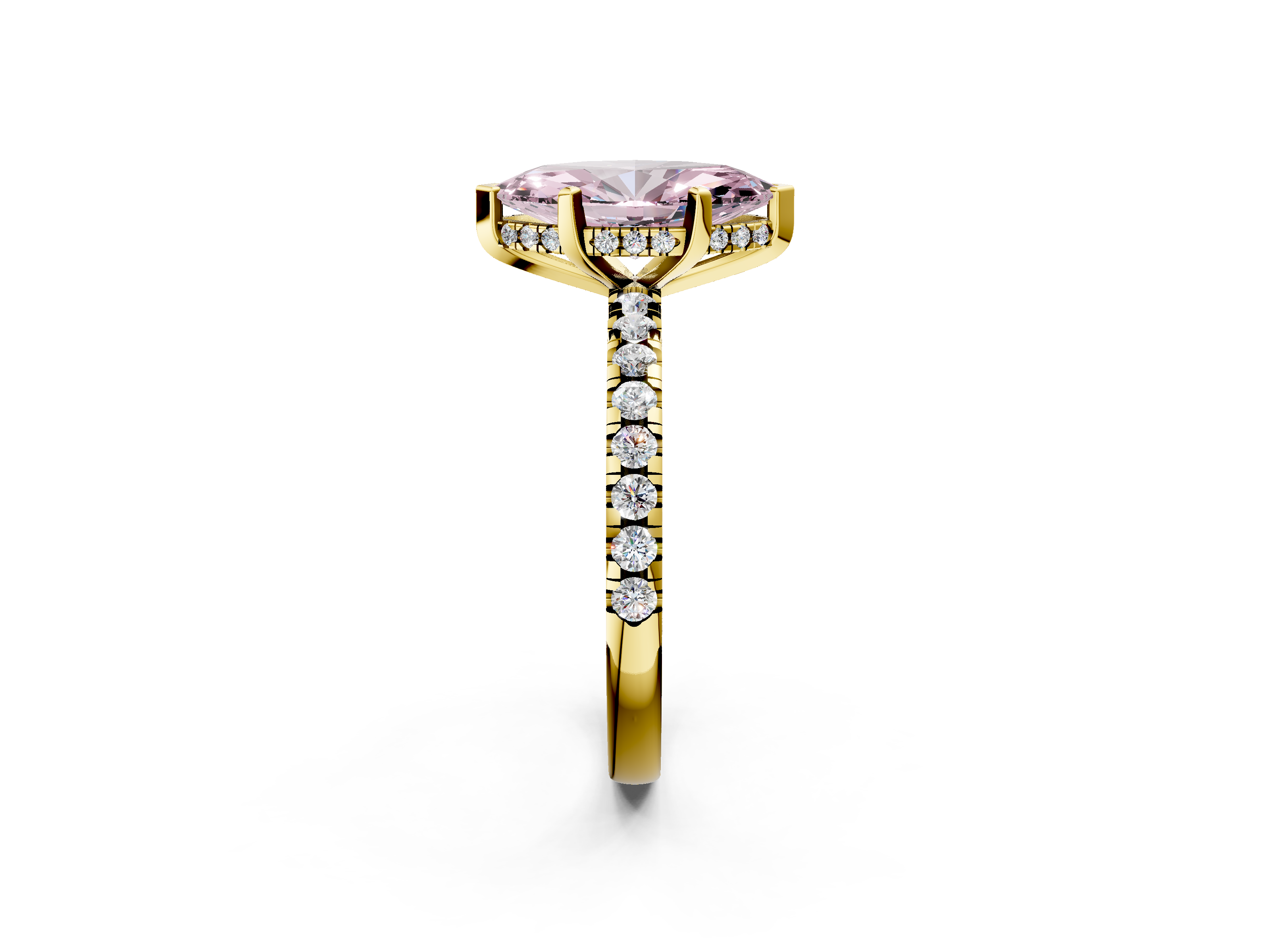 Yellow gold Fancy Pink Marquise  Solitaire Diamond Pavé Band with Four-Prong Setting_63