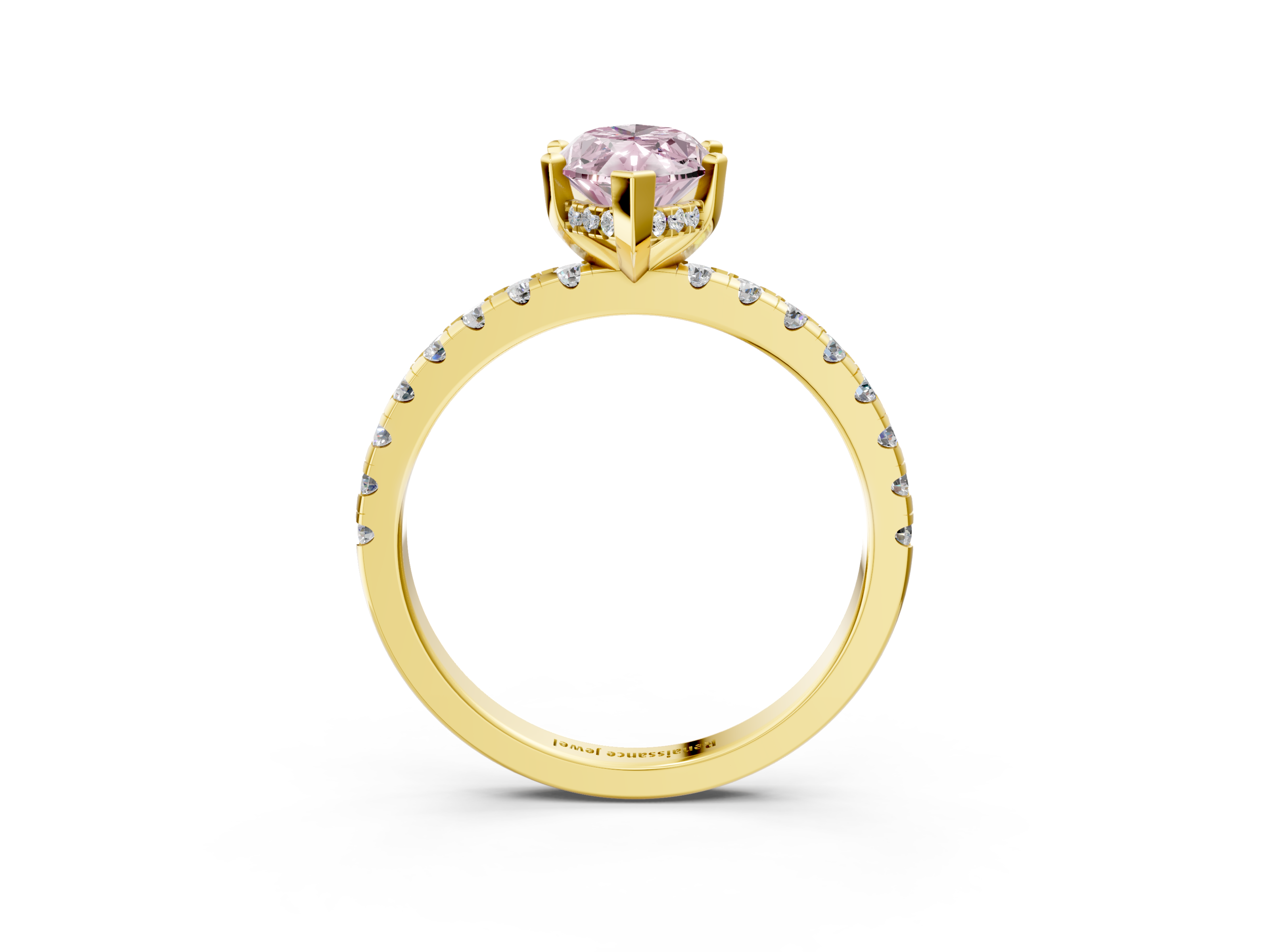 Yellow gold Fancy Pink Marquise  Solitaire Diamond Pavé Band with Four-Prong Setting_64