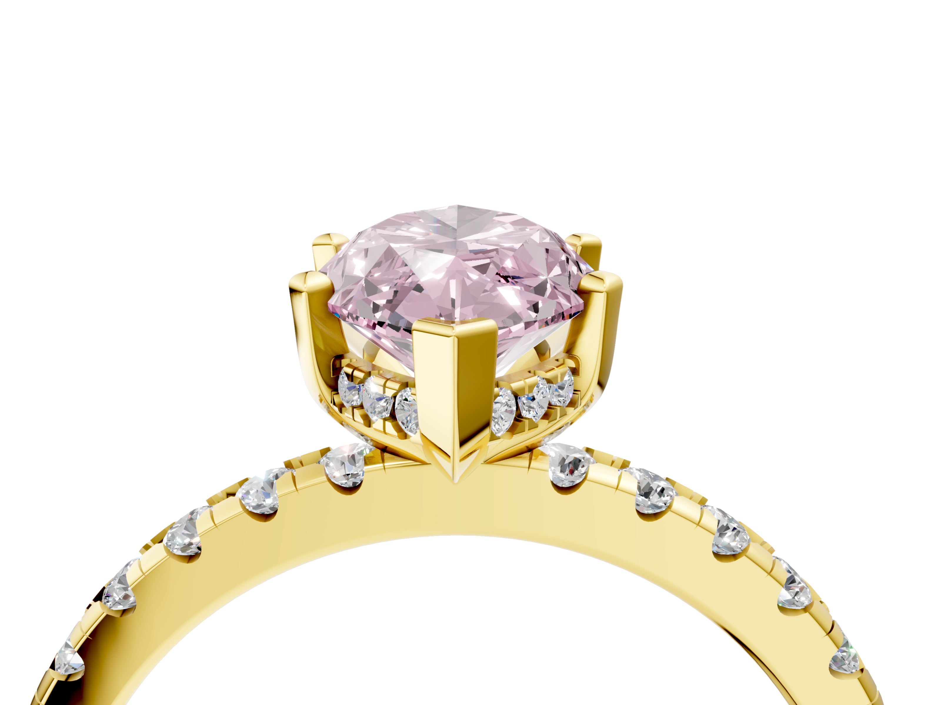 Yellow gold Fancy Pink Marquise  Solitaire Diamond Pavé Band with Four-Prong Setting_65