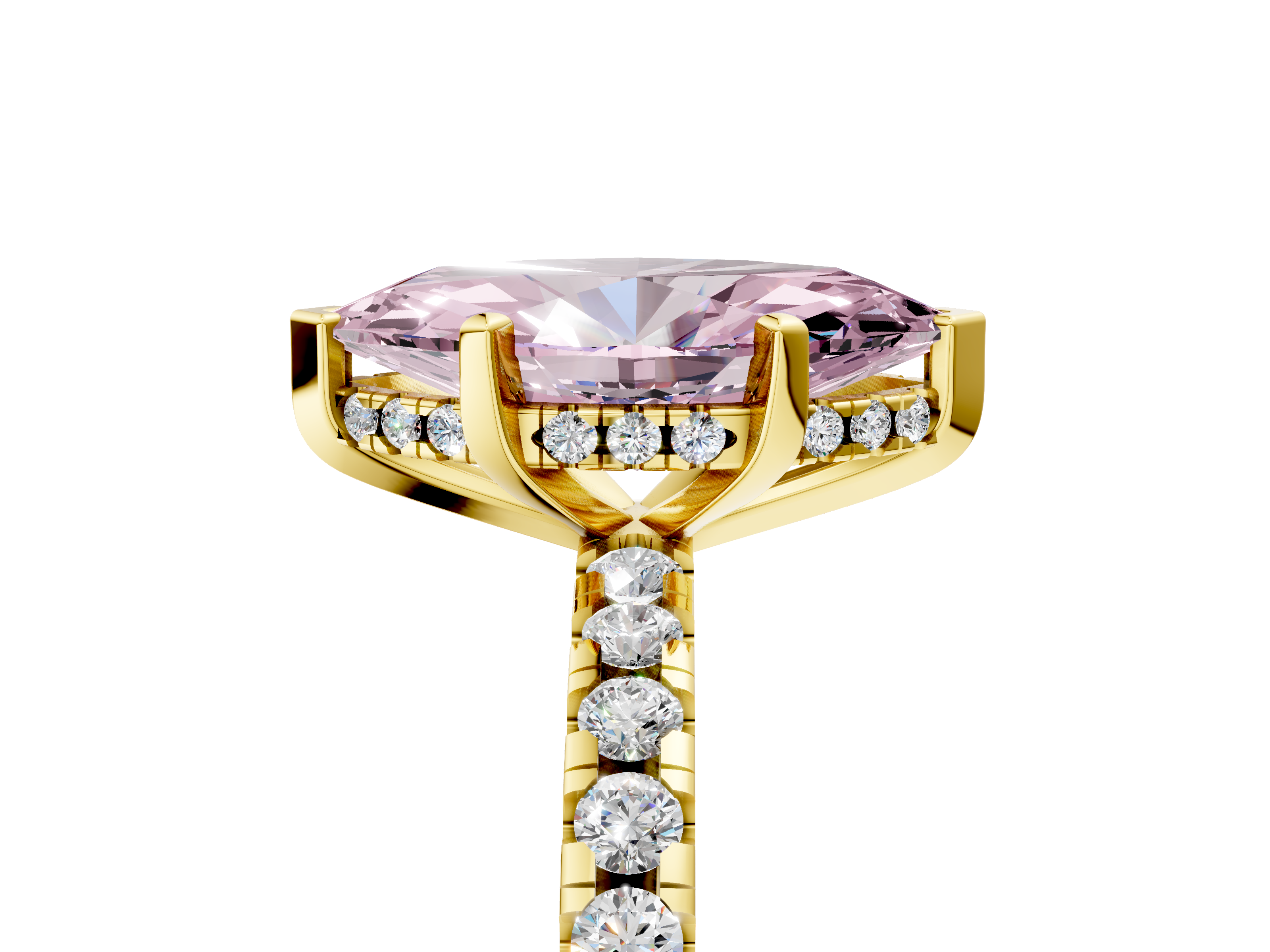 Yellow gold Fancy Pink Marquise  Solitaire Diamond Pavé Band with Four-Prong Setting_66