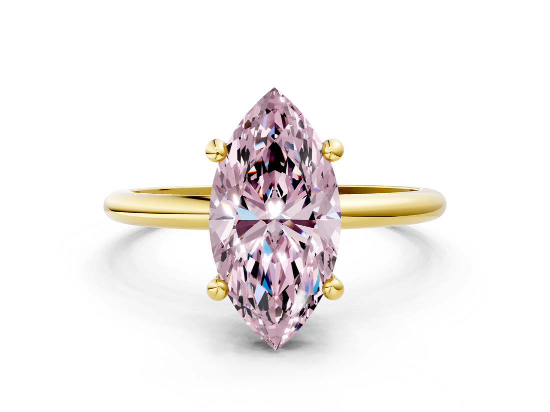 Yellow gold Fancy Pink Marquise  Solitaire Diamond Ring with 4-Prong Setting on a Classic Band_3