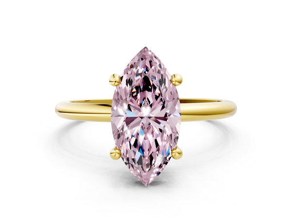 Yellow gold Fancy Pink Marquise  Solitaire Diamond Ring with 4-Prong Setting on a Classic Band
