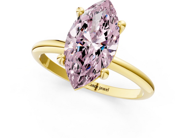 Yellow gold Fancy Pink Marquise  Solitaire Diamond Ring with 4-Prong Setting on a Classic Band