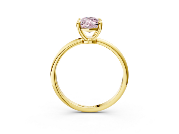 Yellow gold Fancy Pink Marquise  Solitaire Diamond Ring with 4-Prong Setting on a Classic Band
