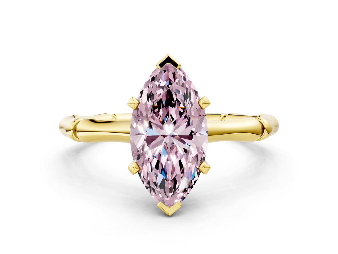 Yellow gold Fancy Pink Marquise  Solitaire Diamond Ring with Bamboo Band and Four-Prong Setting_55