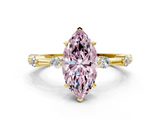 Yellow gold Fancy Pink Marquise  Solitaire Diamond Ring with Bezel Set Side Stones and Prong Setting_3