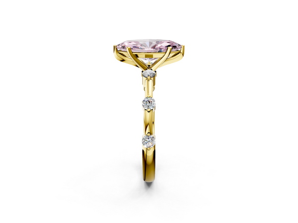 Yellow gold Fancy Pink Marquise  Solitaire Diamond Ring with Bezel Set Side Stones and Prong Setting