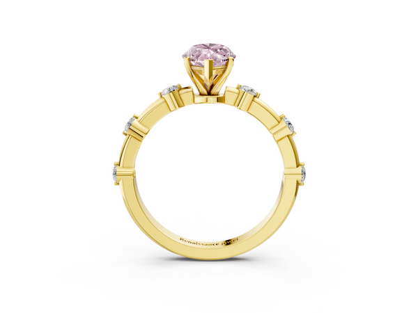 Yellow gold Fancy Pink Marquise  Solitaire Diamond Ring with Bezel Set Side Stones and Prong Setting