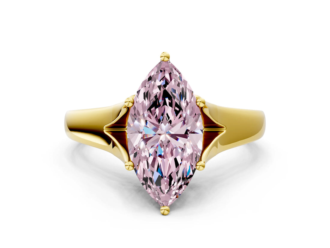 Yellow gold Fancy Pink Marquise  Solitaire Diamond Ring with Cathedral Band and Four-Prong Setting_66