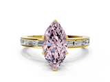 Yellow gold Fancy Pink Marquise  Solitaire Diamond Ring with Channel-Set Baguette Band and Four-Prong Setting_80