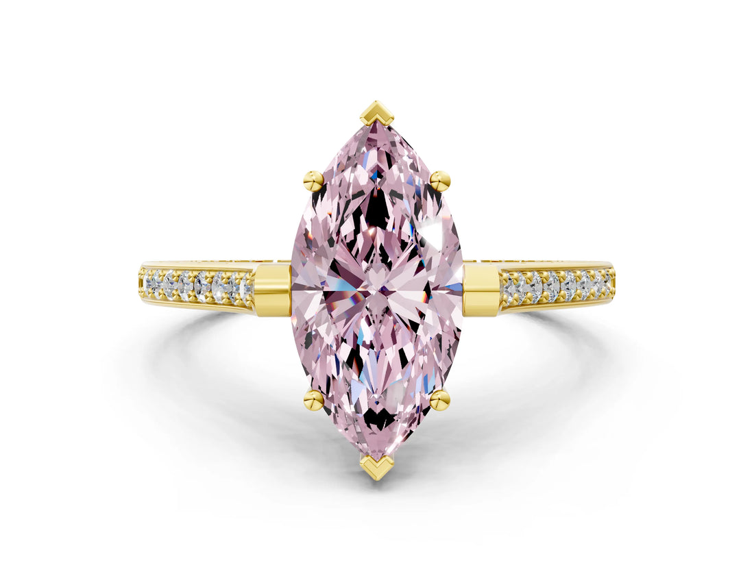Yellow gold Fancy Pink Marquise  Solitaire Diamond Ring with Channel Set Band and Bezel Prong Setting_56