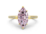 Yellow gold Fancy Pink Marquise  Solitaire Diamond Ring with Channel Set Band and Bezel Prong Setting_56