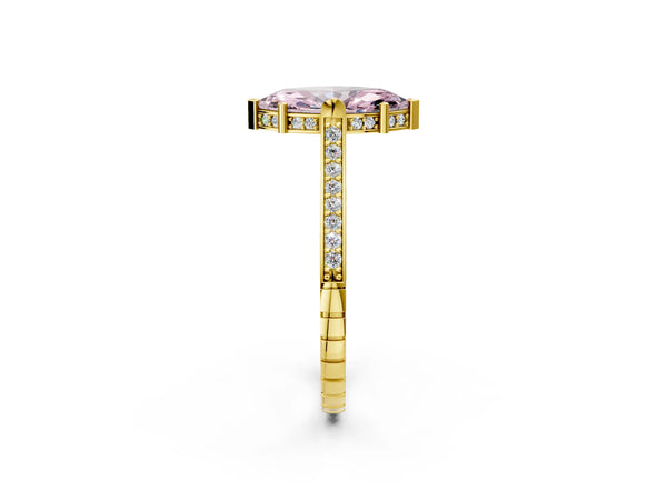 Yellow gold Fancy Pink Marquise  Solitaire Diamond Ring with Channel Set Band and Bezel Prong Setting