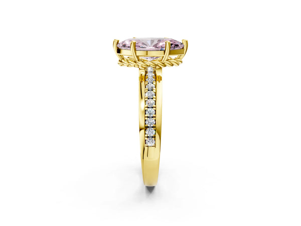 Yellow gold Fancy Pink Marquise  Solitaire Diamond Ring with Channel Set Band and Six-Prong Setting