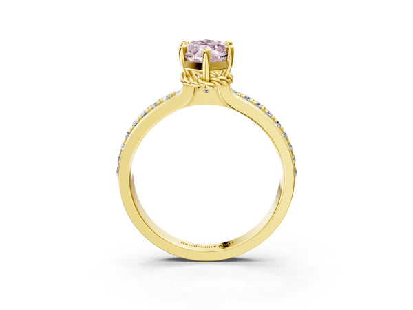 Yellow gold Fancy Pink Marquise  Solitaire Diamond Ring with Channel Set Band and Six-Prong Setting