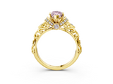 Yellow gold Fancy Pink Marquise  Solitaire Diamond Ring with Filigree Band and Four-Prong Setting_62