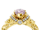 Yellow gold Fancy Pink Marquise  Solitaire Diamond Ring with Filigree Band and Four-Prong Setting_63