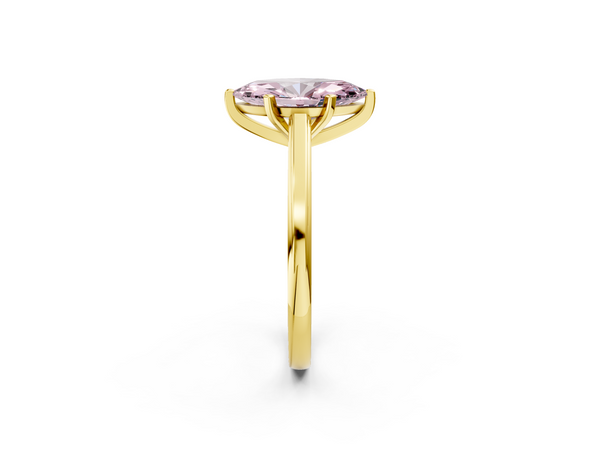 Yellow gold Fancy Pink Marquise  Solitaire Diamond Ring with Four-Prong Setting and Classic Band