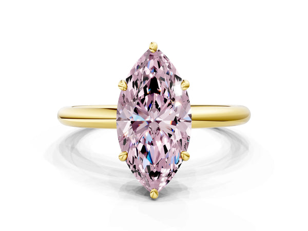 Yellow gold Fancy Pink Marquise  Solitaire Diamond Ring with Four-Prong Setting on a Plain Band