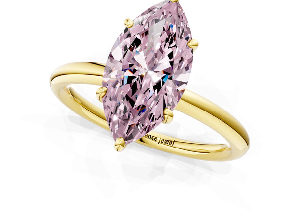 Yellow gold Fancy Pink Marquise  Solitaire Diamond Ring with Four-Prong Setting on a Plain Band