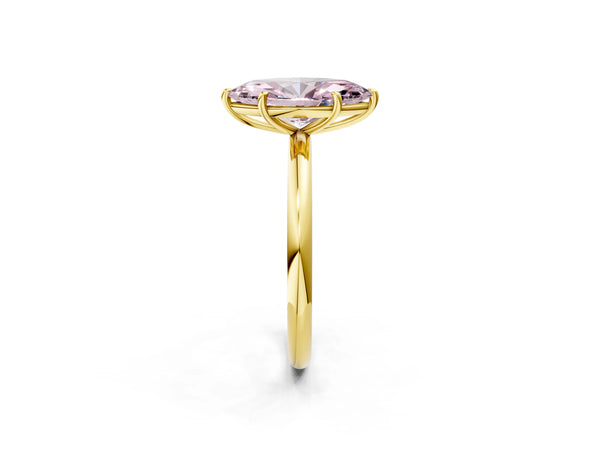 Yellow gold Fancy Pink Marquise  Solitaire Diamond Ring with Four-Prong Setting on a Plain Band
