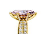 Yellow gold Fancy Pink Marquise  Solitaire Diamond Ring with Milgrain Pavé Band and Four-Prong Setting_25