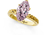 Yellow gold Fancy Pink Marquise  Solitaire Diamond Ring with Milgrain and Black Enamel X Pattern Band_80