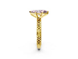 Yellow gold Fancy Pink Marquise  Solitaire Diamond Ring with Milgrain and Black Enamel X Pattern Band_81