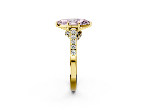 Yellow gold Fancy Pink Marquise  Diamond Solitaire Ring with Pavé Band and Prong Setting