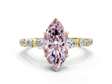 Yellow gold Fancy Pink Marquise  Solitaire Diamond Ring with Pave Band and Four-Prong Setting_245