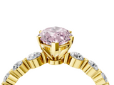 Yellow gold Fancy Pink Marquise  Solitaire Diamond Ring with Pave Band and Four-Prong Setting_249