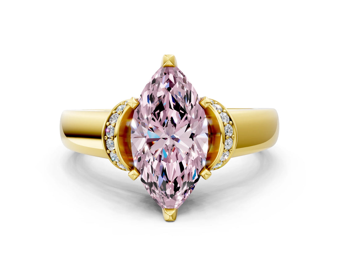Yellow gold Fancy Pink Marquise  Solitaire Diamond Ring with Pave Band and Six-Prong Setting_32