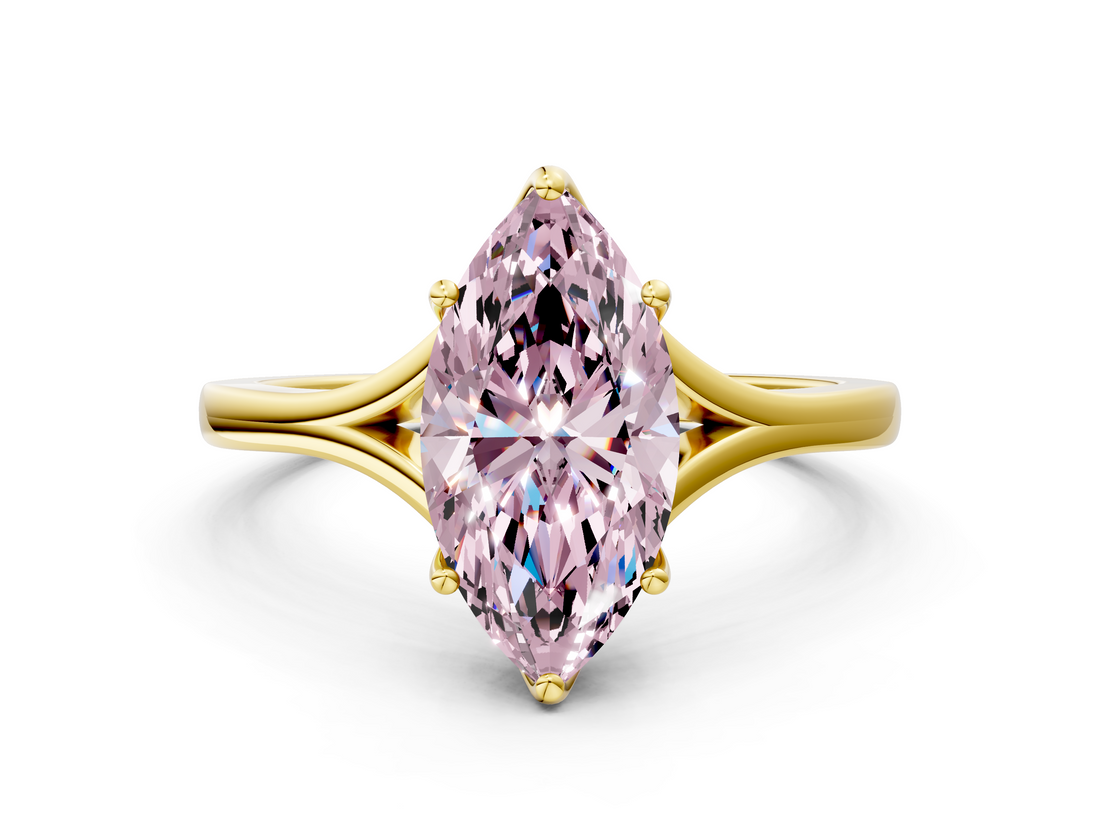 Yellow gold Fancy Pink Marquise  Solitaire Diamond Ring with Six-Prong Setting and Tapered Band_17