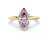 Yellow gold Fancy Pink Marquise  Solitaire Diamond Ring with Six-Prong Setting on a Classic Band