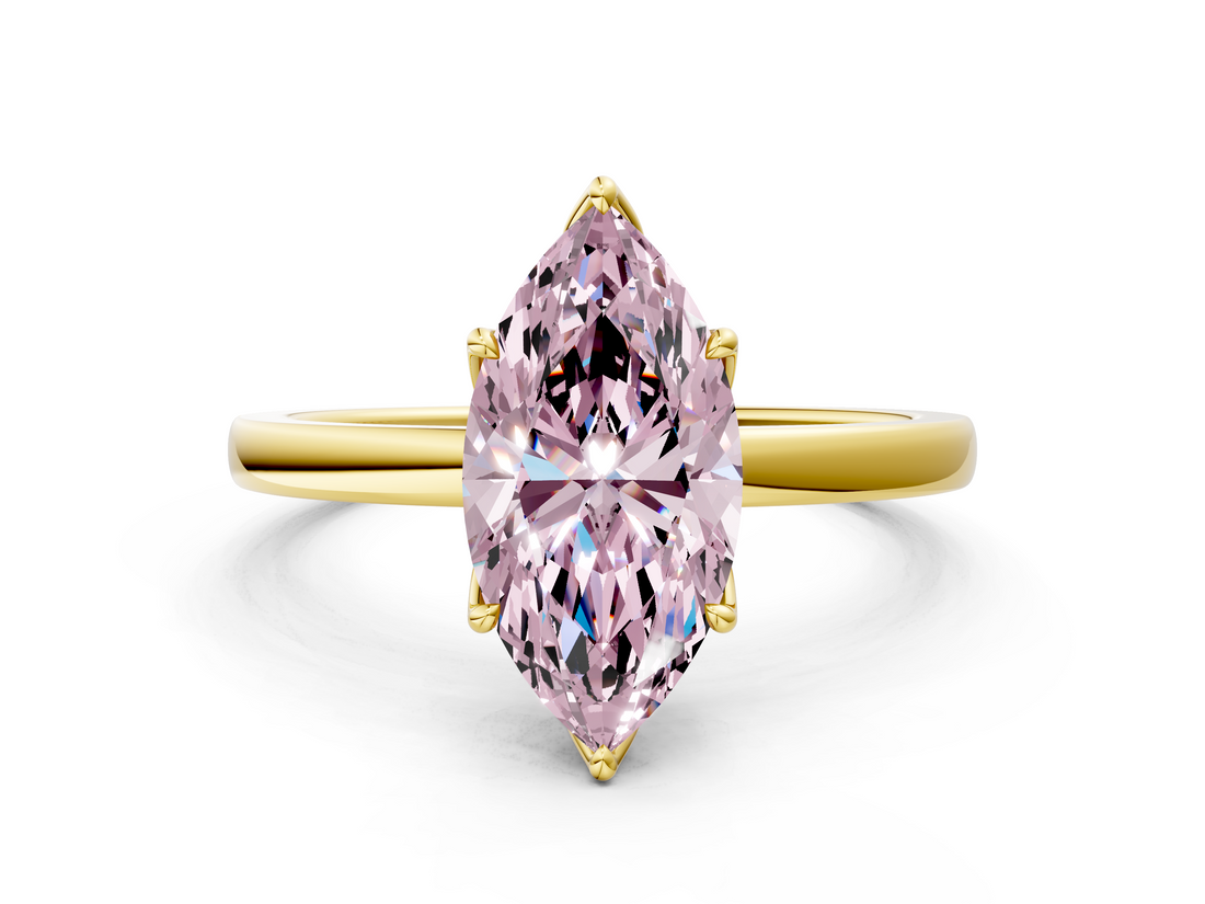 Yellow gold Fancy Pink Marquise  Solitaire Diamond Ring with Thin Band and Four-Prong Setting_3